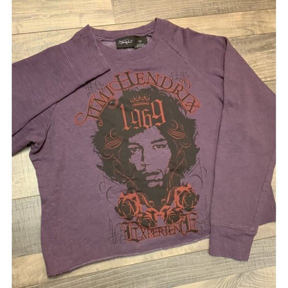 Jimi Hendrix Cropped Womens Large Purple Full Graphic Print Crew Neck Sweatshirt - Picture 4 of 10